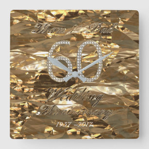 60周年記念結婚ダイヤモンド結婚の両親 スクエア壁時計