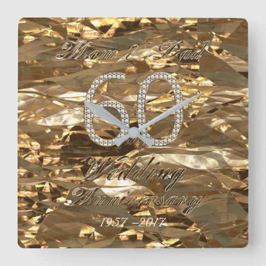 60周年記念結婚ダイヤモンド結婚の両親 スクエア壁時計 (正面)