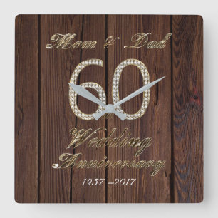 60周年記念結婚ダイヤモンド結婚の両親 スクエア壁時計