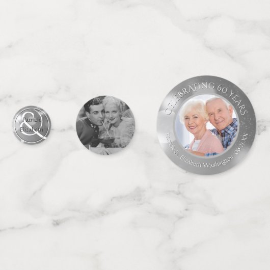 60周年記念結婚フォトシルバーパーソナライズされた コンフェッティ (正面)