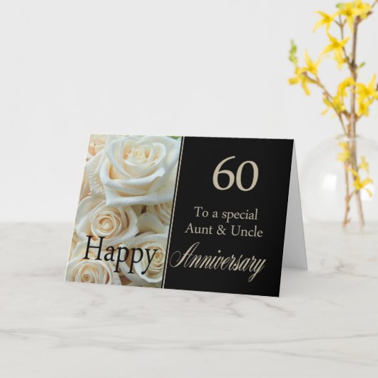 60周年記念結婚叔母と伯父ピンクのバラ カード (黄色い花)