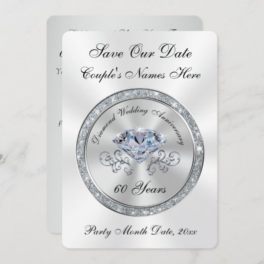 60周年記念結婚日カードを保存 招待状 (正面/裏面)