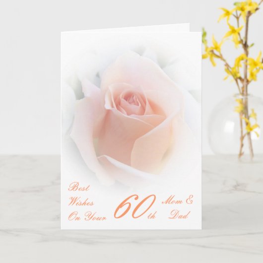 60周年記念結婚母とパパピンクローズ カード (黄色い花)