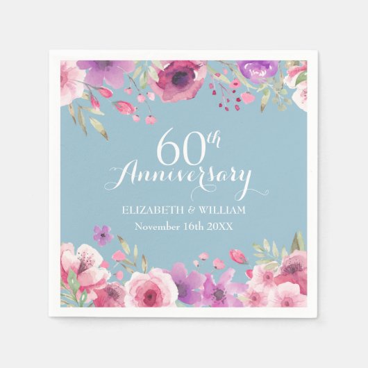 60周年記念結婚水カラーバラフローラ スタンダードカクテルナプキン (正面)