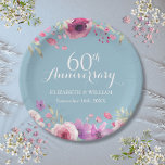 60周年記念結婚水カラーバラフローラ ペーパープレート<br><div class="desc">水かわいらし色の国の庭園のバラはあなたのダイヤモンドの記念日の詳細の上と下にパーソナライズされた座っている。Thisisnomeによる設計©</div>