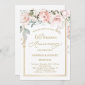 60周年記念結婚白ピンクローズ 招待状 (正面/裏面)