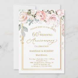 60周年記念結婚白ピンクローズ 招待状