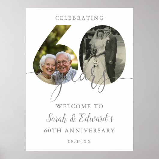60周年記念結婚2フォトウェルカムサイン ポスター (正面)