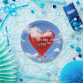 60周年記念赤いハート気球 ペーパープレート (パーティー)