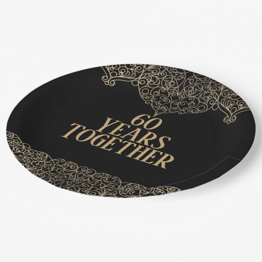 60周年記念金ゴールドレースオンブラック紙プレート ペーパープレート (アングル)