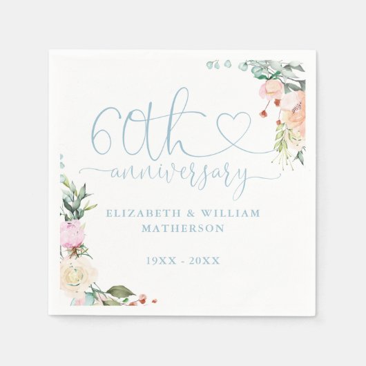 60周年記念 ゴールドハートローズの花束 スタンダードカクテルナプキン (正面)