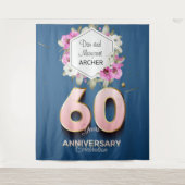 60周年記念 ピンクの蘭と青 タペストリー (正面)