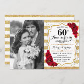 60周年記念 フォト付き - ゴールド ホワイト レッド 招待状 (正面/裏面)