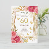 60周年記念 | モダンゴールド＆ピンク 60歳の誕生日 招待状 (スタンド正面)