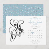 60周年記念 保存日付 カレンダー 青いハート セーブザデート (正面/裏面)