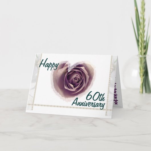 60周年記念 結婚式 - 紫のバラのハート カード (正面)