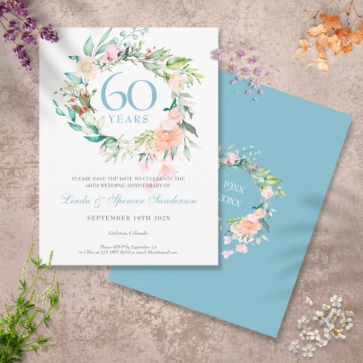 60周年記念Save the Dateバラとグリーン ポストカード