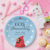 60周年記結婚念、(鳥)ショウジョウコウカンチョウ、ハート ペーパープレート (パーティー)