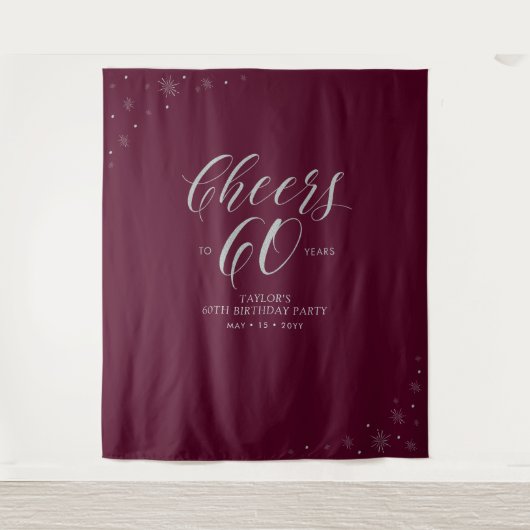 60周年 シルバー＆レッド バースデーパーティー タペストリー (正面)
