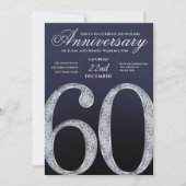 60周年 ダイヤモンド シルバー ネイビーブルー モダン 招待状 (正面)
