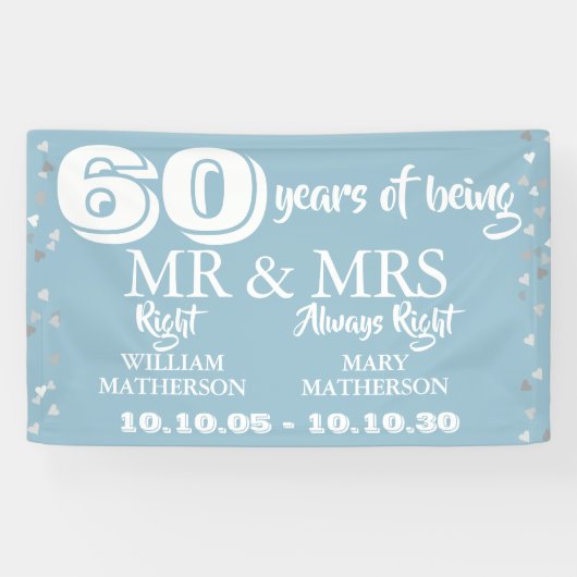60周年 結婚記念日 お祝い ハートの Mr Mrs Right 横断幕 (横)