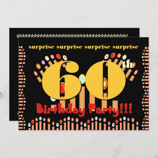 60回目のサプライズ誕生日パーティーの招待テンプレート 招待状 (正面/裏面)