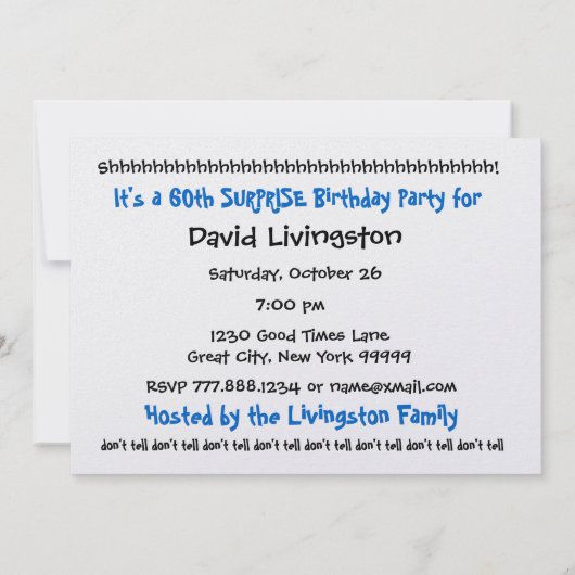 60回目のサプライズ誕生日パーティーの招待テンプレート 招待状 (裏面)