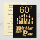 60回目の誕生日パーティーの招待-金ゴールド 招待状 (正面/裏面)