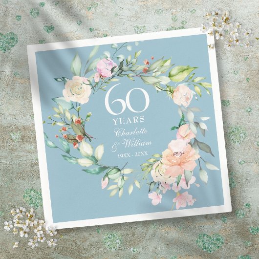 60回目/75回目の結婚記念日のバラのガーランド スタンダードカクテルナプキン
