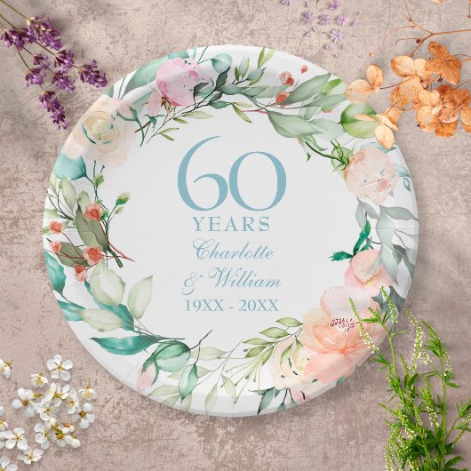 60回目/75回目の結婚記念日のバラのガーランド ペーパープレート