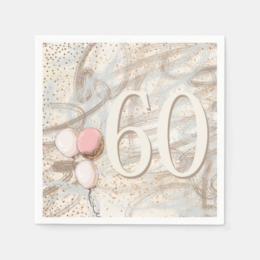 60大タイポグラフィ金ゴールド紙吹雪旋回60番目のパーティー スタンダードカクテルナプキン (正面)