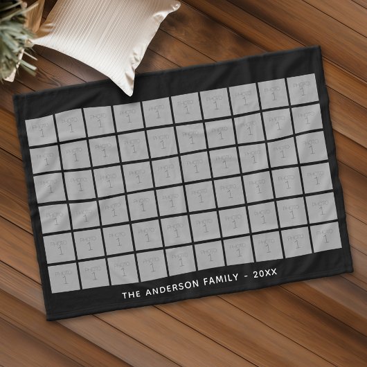 60平方フォトコラージュとシンプル文字 フリースブランケット