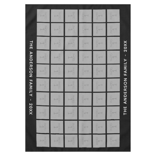 60平方フォトコラージュとシンプル文字 – 黒 テーブルクロス (正面)