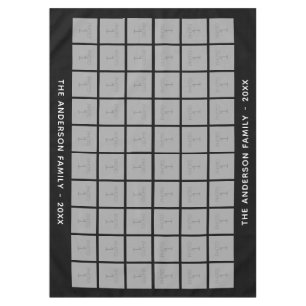 60平方フォトコラージュと文字-黒 テーブルクロス