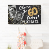 60年おめでとうございます! ゴールドバルーン 写真 誕生日 横断幕 (インサイチュ)