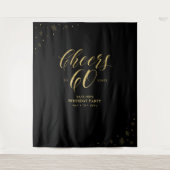 60年のお祝い | ゴールド&ブラックのバースデーパーティー タペストリー (正面)