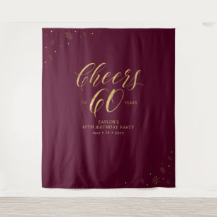 60年のお祝い   ゴールド＆レッドの誕生日パーティー タペストリー