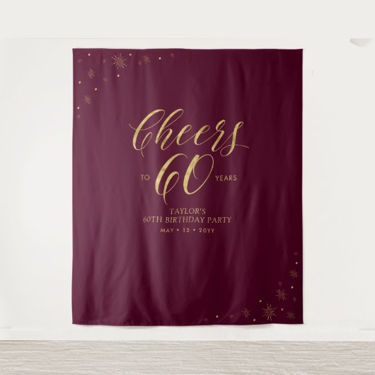 60年のお祝い | ゴールド＆レッドの誕生日パーティー タペストリー (正面)