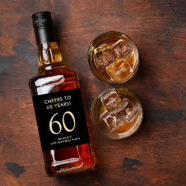 60年への乾杯 ブラックゴールド 60歳の誕生日パーティー リキュールボトルラベル