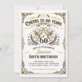 60年への乾杯 ヴィンテージ ゴールド ホワイト 誕生日 招待状 (正面)