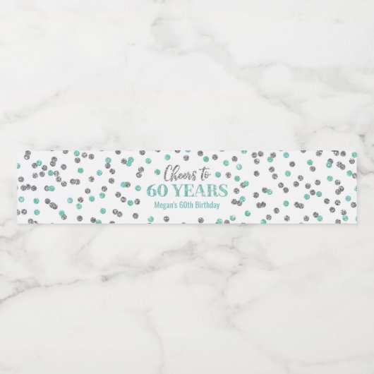 60年アクアシルバーコンフェッティ誕生日に乾杯 ペットボトルラベル (シングルラベル)