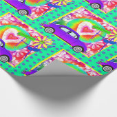 60年代のテーマの絞り染めのハッピーバースデー ラッピングペーパー (角)