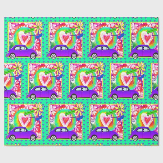 60年代のテーマの絞り染めのハッピーバースデー ラッピングペーパー (フラット)