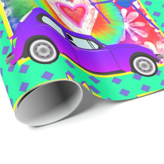 60年代のテーマの絞り染めのハッピーバースデー ラッピングペーパー (ロールコーナー)