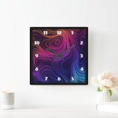 60年代のバイブサークルと渦巻きパタクールーン スクエア壁時計 (ホーム)