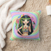 60年代のヒッピーの女の子の点滅のピースサイン クッション (ブランケット)