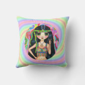 60年代のヒッピーの女の子の点滅のピースサイン クッション (裏面)