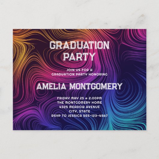 60年代のビーサークルと渦巻きパターンの卒業 インビテーションポストカード (正面)