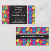 60年代のフラワーパワーのカラフルな花のモダンなパターン 名刺 (正面/裏面)