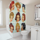 60年代のヘアスタイルの格子 シャワーカーテン (インサイチュ)